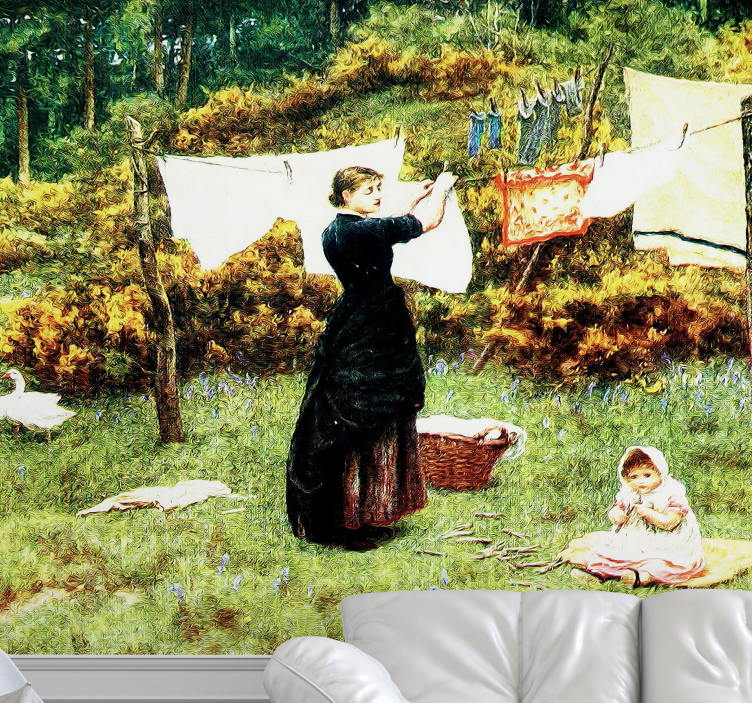 Woman Hanging Laundry classic art wall mural - TenStickers