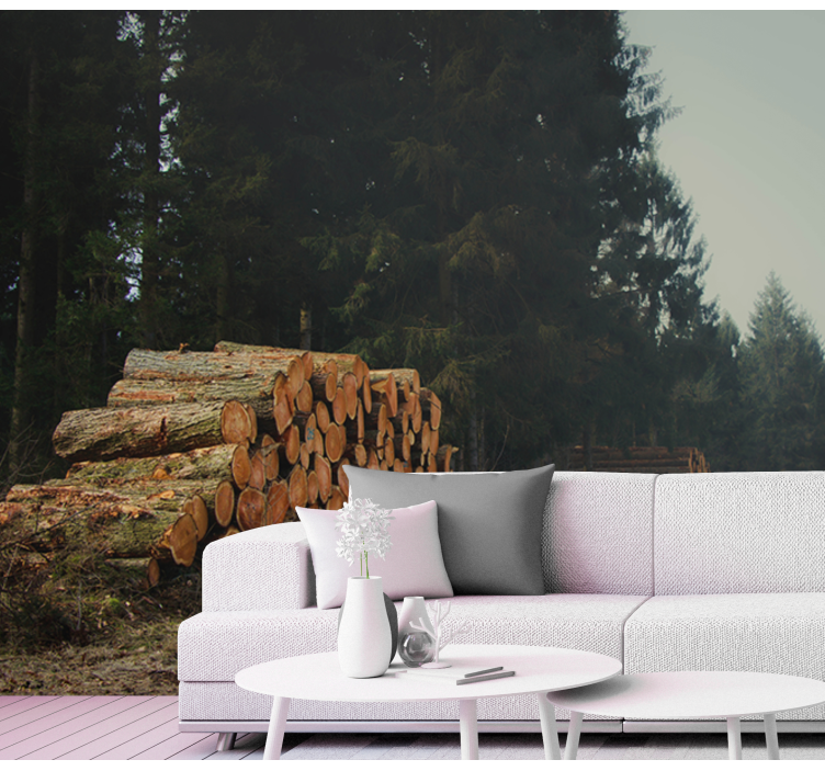 Wood Piles In Woods forest wall mural - TenStickers
