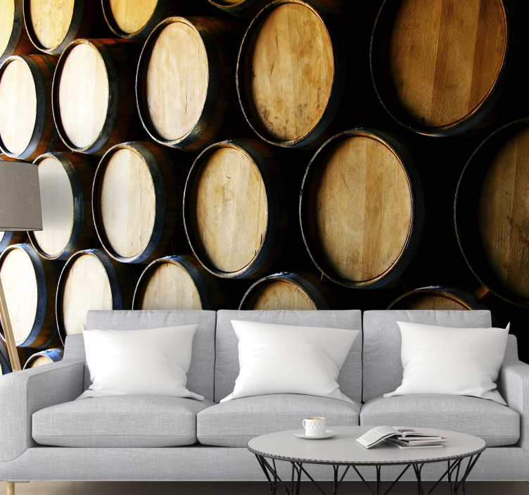 Wooden Barrel Arrangement texture wall mural - TenStickers