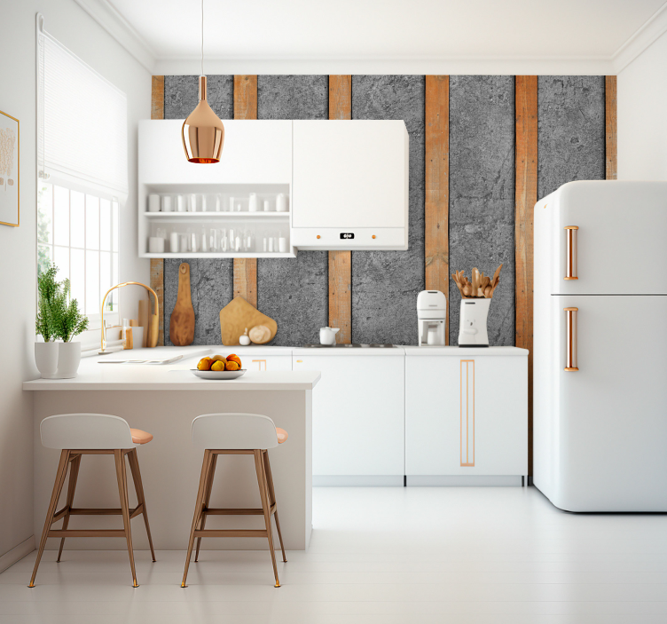 Wooden boards on concrete Wall Mural - TenStickers