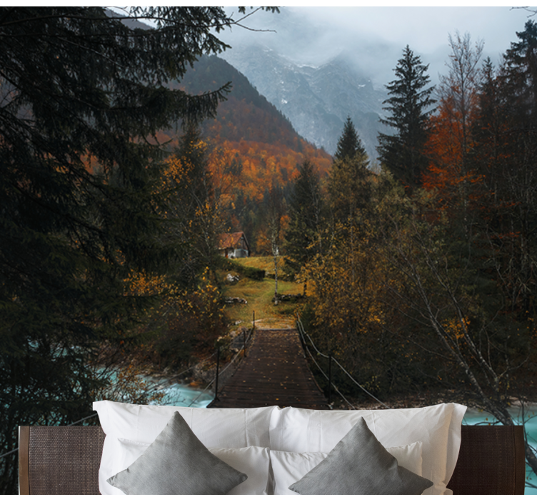 Wooden Bridge Path landscape wall mural - TenStickers