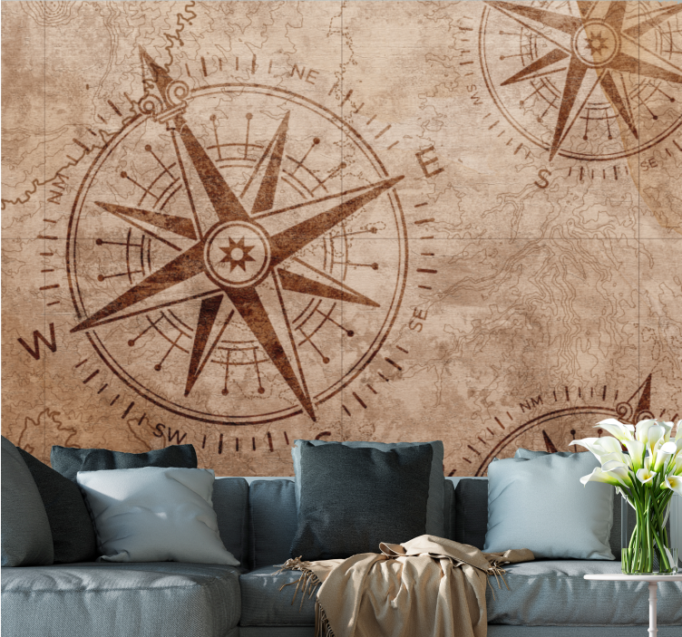 World map wallpaper nautical star compass - TenStickers