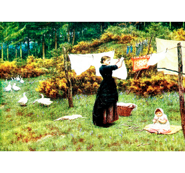 Woman Hanging Laundry classic art wall mural - TenStickers