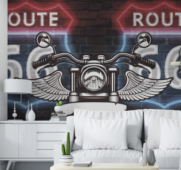 California route 66 motorcycle vintage wall mural - TenStickers