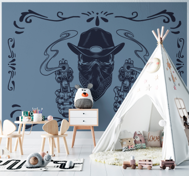 Wall mural vintage cowboy bandit duel scene - TenStickers