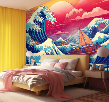 Colourful Japanese Wave Classic Art Wall Mural - TenStickers