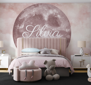 Pink Moon With Custom Name Children's Wall Mural - TenStickers
