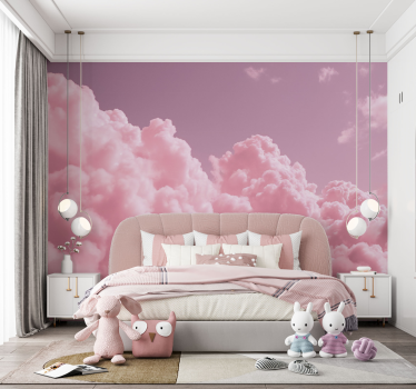 Pink fluffy clouds Children wall mural - TenStickers