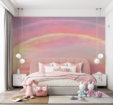 Cloudy pink sky with rainbow Children wall mural - TenStickers