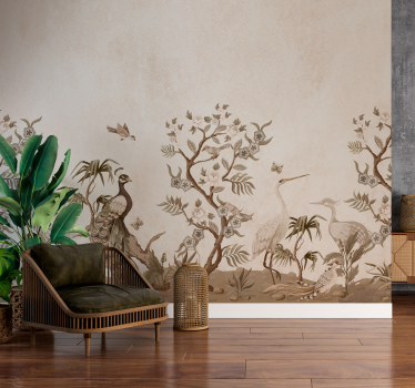 Vintage exotic garden beige bedroom wallpaper - TenStickers