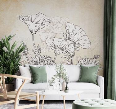 Vintage poppy meadow wall mural - TenStickers