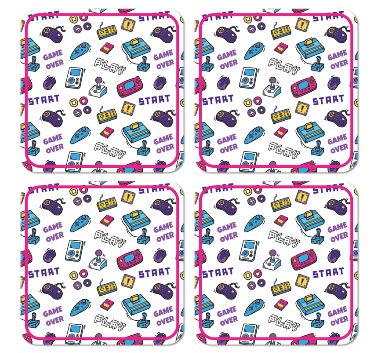 Gaming icons with game over text vintage coasters - TenStickers