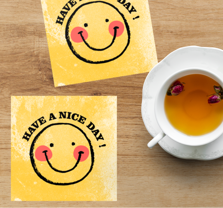 Cheerful smiley with greeting text coasters - TenStickers