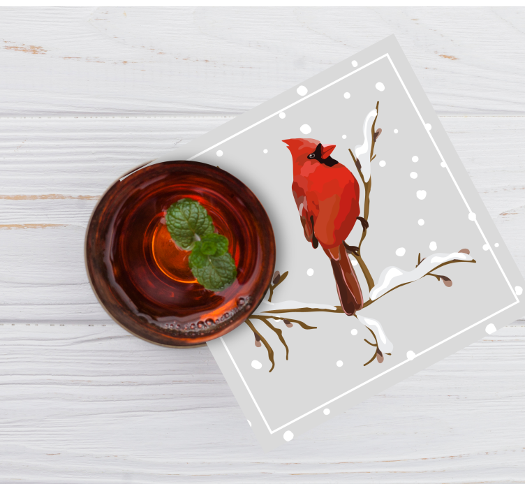 Christmas coasters cardinal on snowy branch - TenStickers