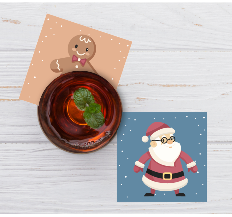 Christmas coasters featuring festive gingerbread figures - TenStickers