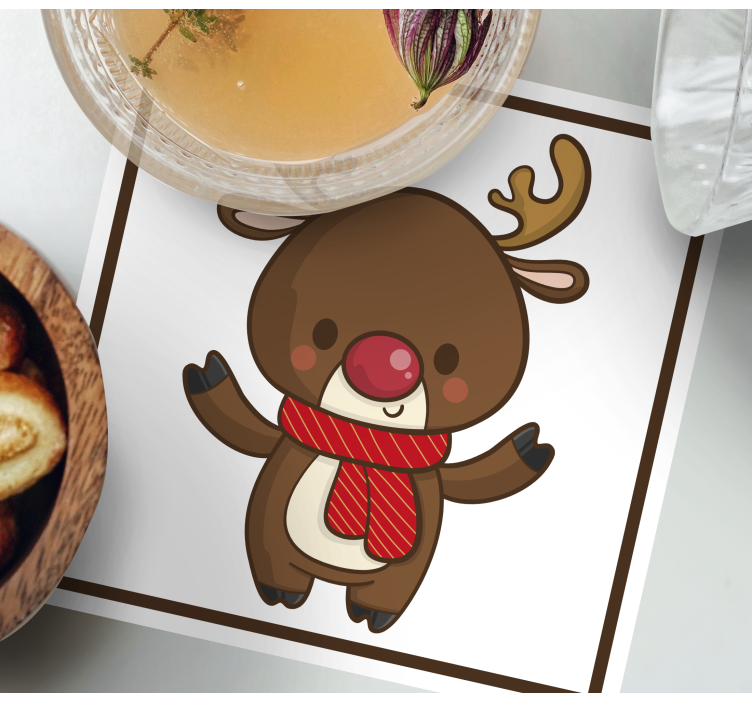Christmas coasters featuring joyful reindeer with scarf - TenStickers