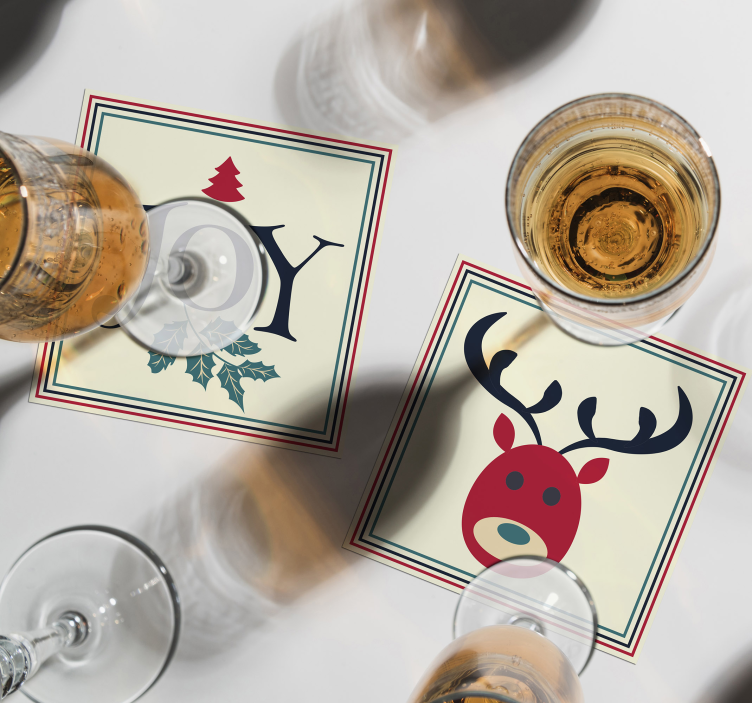 Christmas coasters featuring reindeer and holly - TenStickers