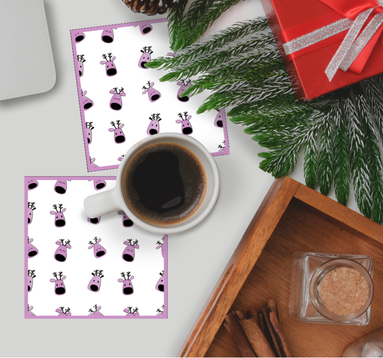 Christmas coasters playful reindeer faces - TenStickers
