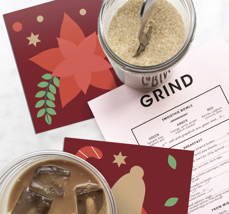 Christmas coasters poinsettia and bell design - TenStickers