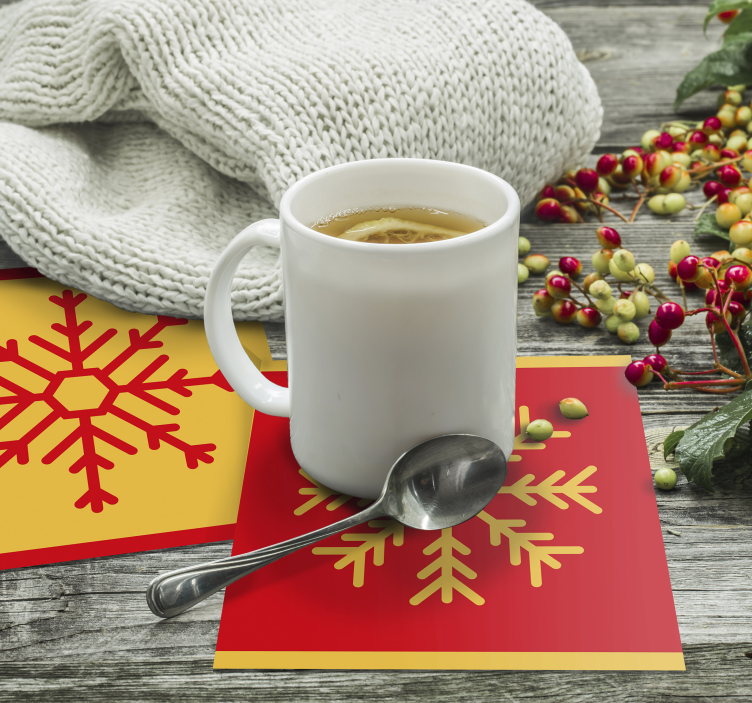 Christmas coasters red yellow snowflake design - TenStickers