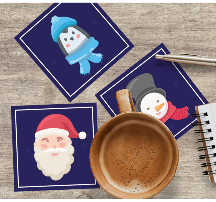 Christmas coasters santa and snowmen faces - TenStickers