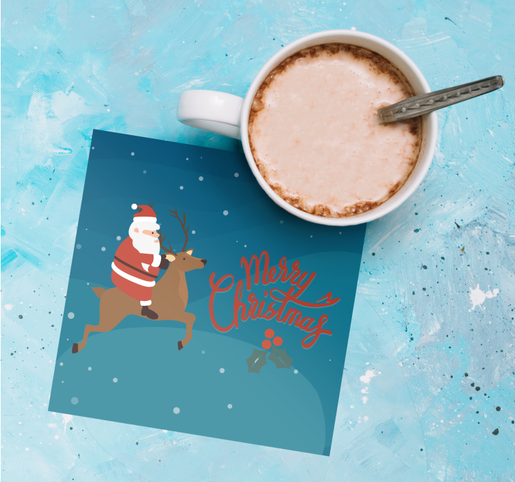 Christmas coasters santa on reindeer - TenStickers