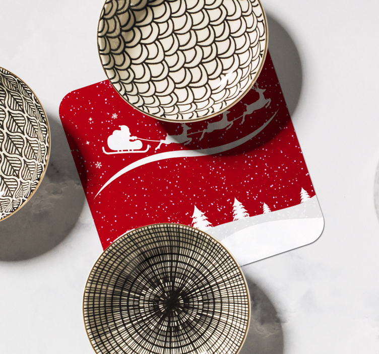 Christmas coasters santa sleigh with reindeer - TenStickers