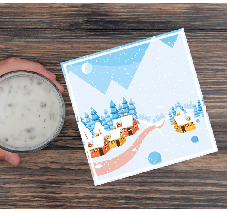 Christmas coasters snowy village scene - TenStickers
