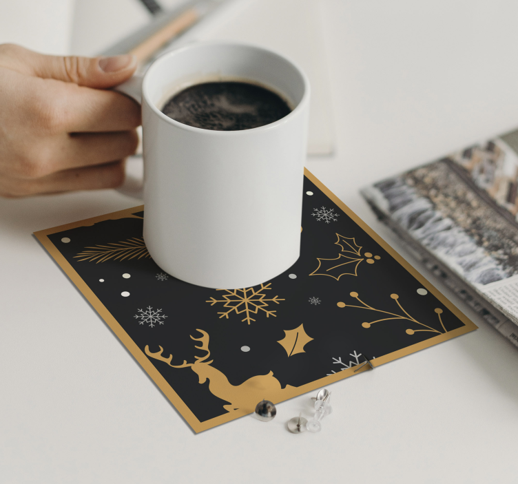 Christmas coasters with gold reindeer and snowflakes - TenStickers
