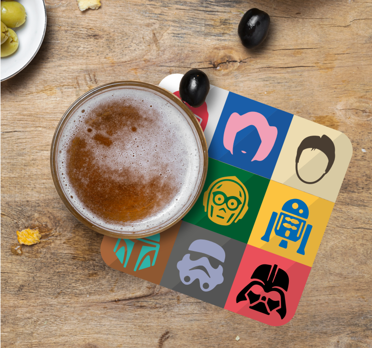 Geek coasters featuring iconic character faces - TenStickers