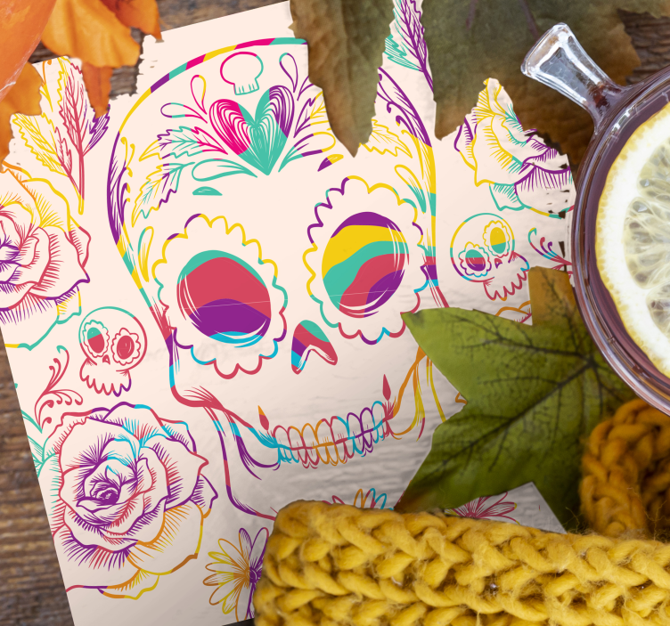 Halloween coaster colorful skull floral design - TenStickers