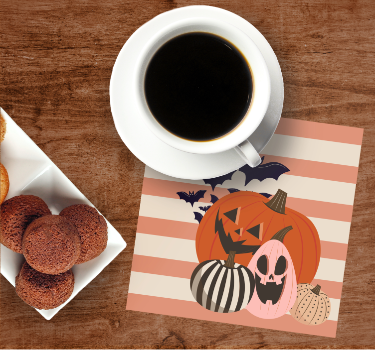 Halloween coaster pumpkin trio with bats - TenStickers