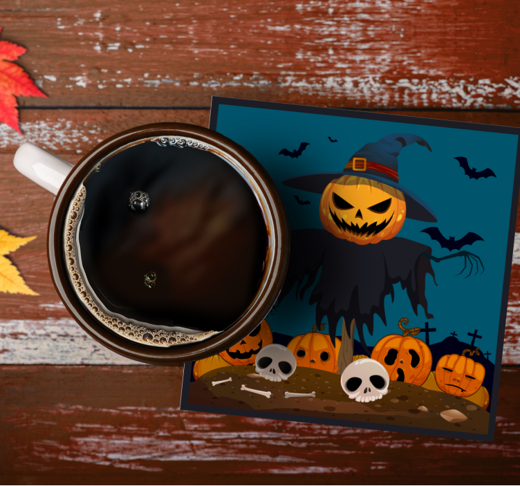 Halloween coaster scarecrow pumpkin scene - TenStickers