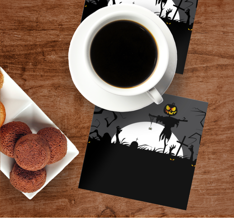 Halloween coaster scarecrow with pumpkin design - TenStickers