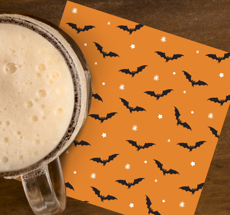 Halloween coaster with bat patterned orange surface - TenStickers