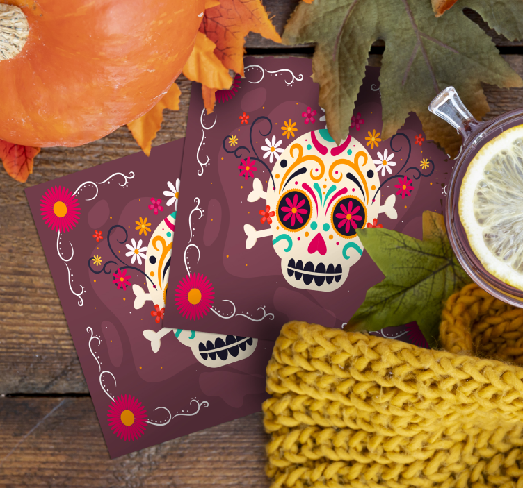 Halloween coaster with colorful skull design - TenStickers