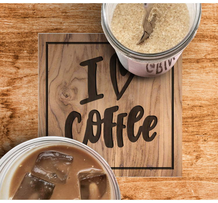 Text coasters coffee love wooden sign - TenStickers