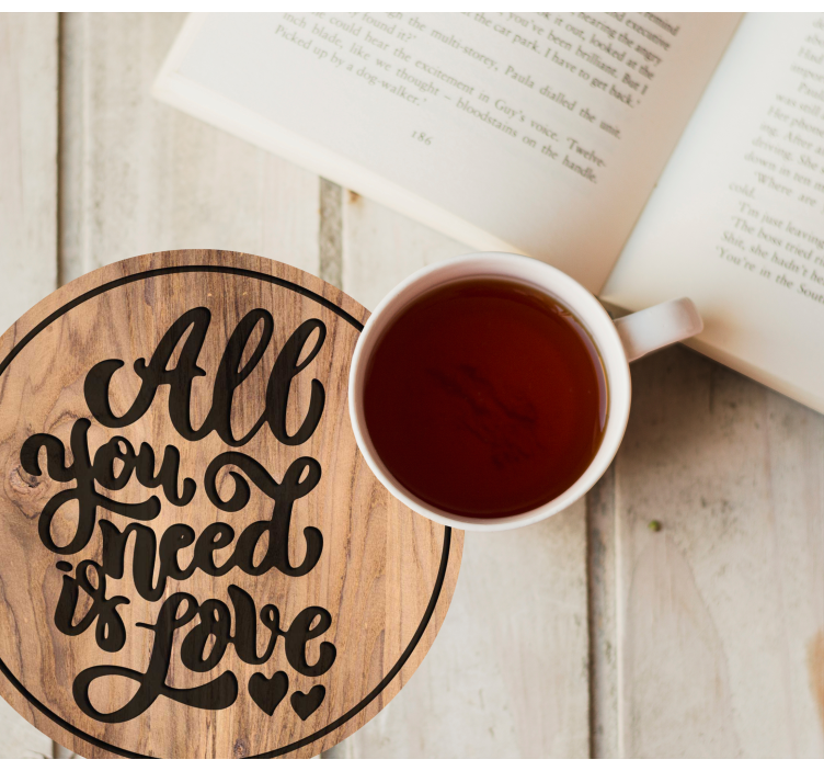 Text coasters cozy wooden love saying - TenStickers