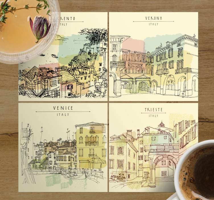 Text coasters italian cityscapes - TenStickers