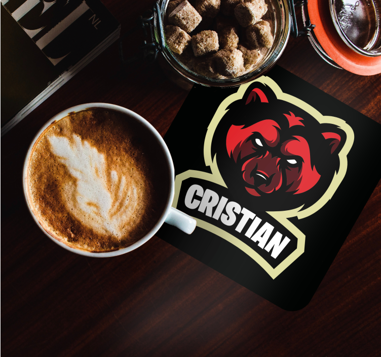 Text coasters with bear emblem and name - TenStickers