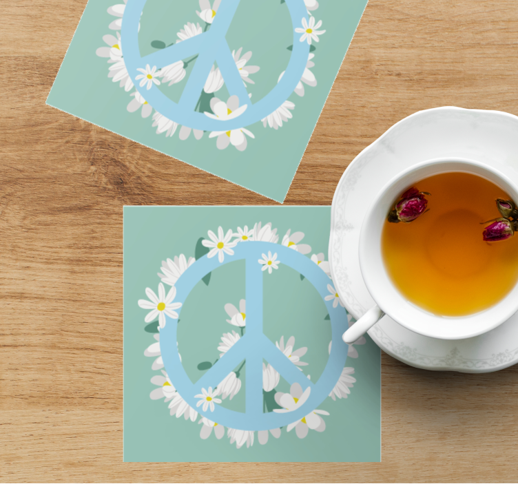 Text coasters with peace symbol surrounded by daisies - TenStickers