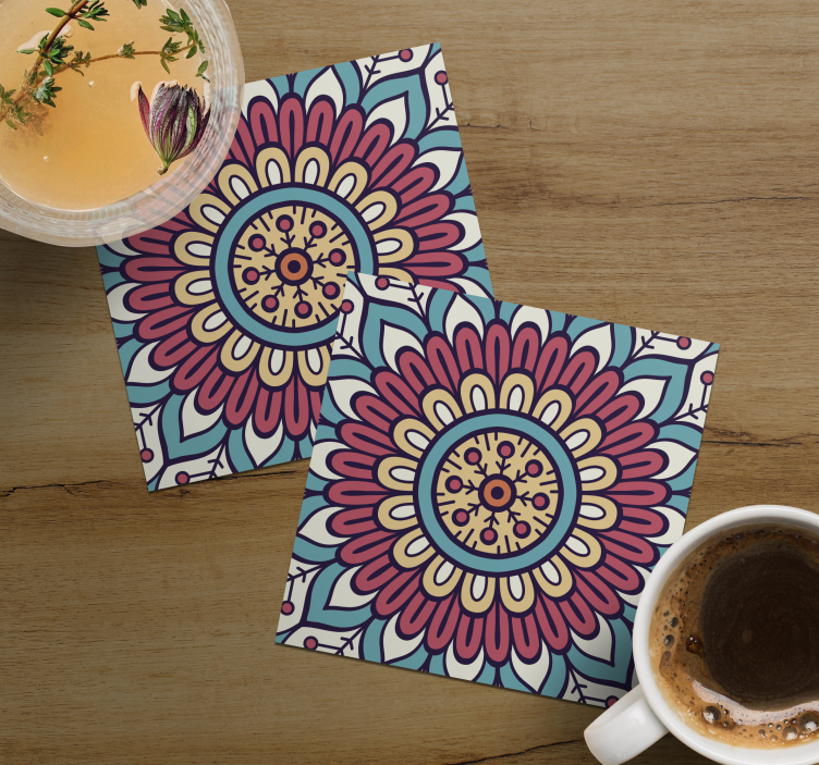 Texture coasters circular floral design - TenStickers
