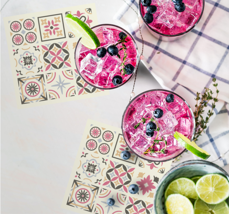 Tile coasters with geometric floral design - TenStickers