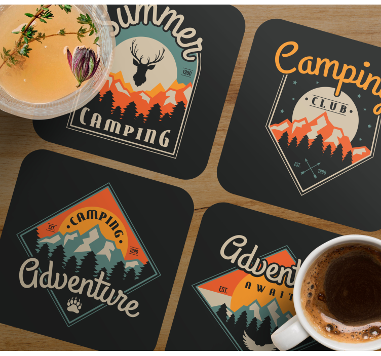 Vintage coasters camping adventure designs - TenStickers