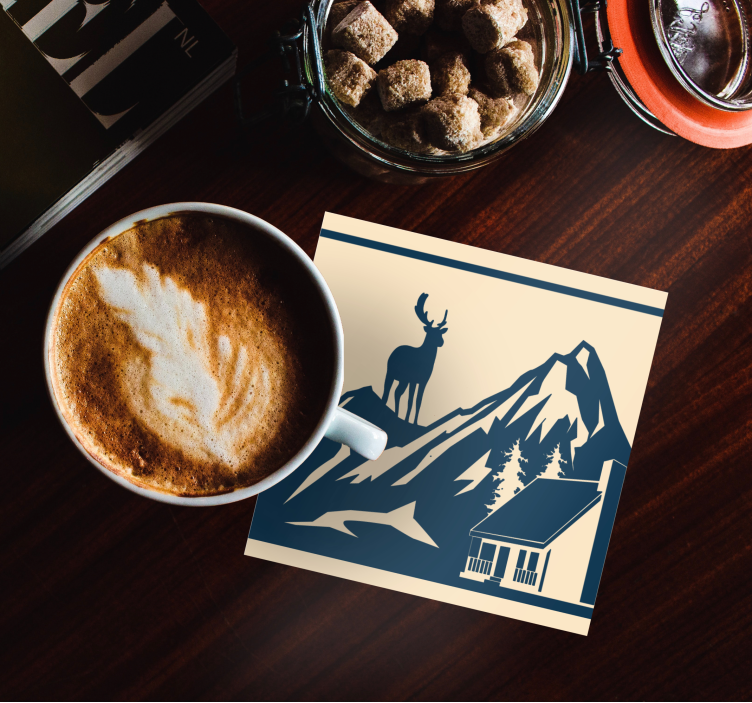 Vintage coasters mountain scene with stag - TenStickers