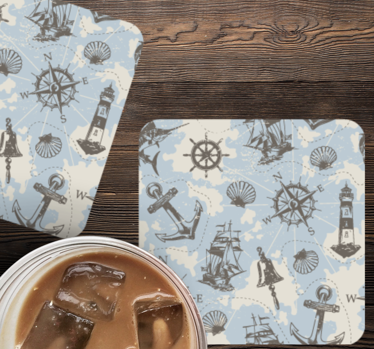 Vintage coasters nautical compass and lighthouses - TenStickers