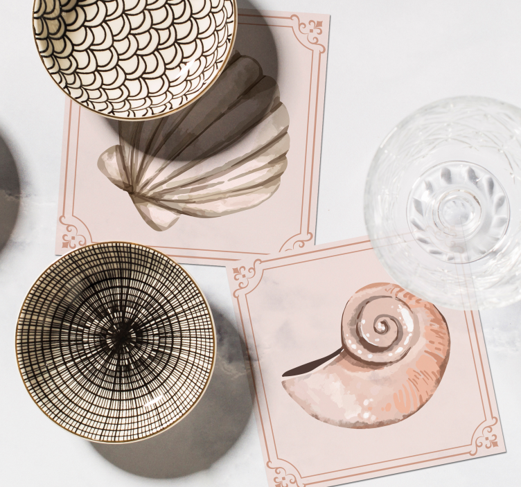 Vintage coasters with elegant shell designs - TenStickers
