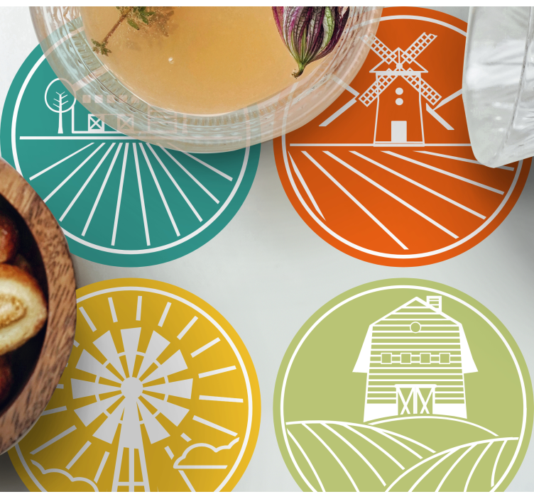 Vintage coasters with farm-themed circular designs - TenStickers