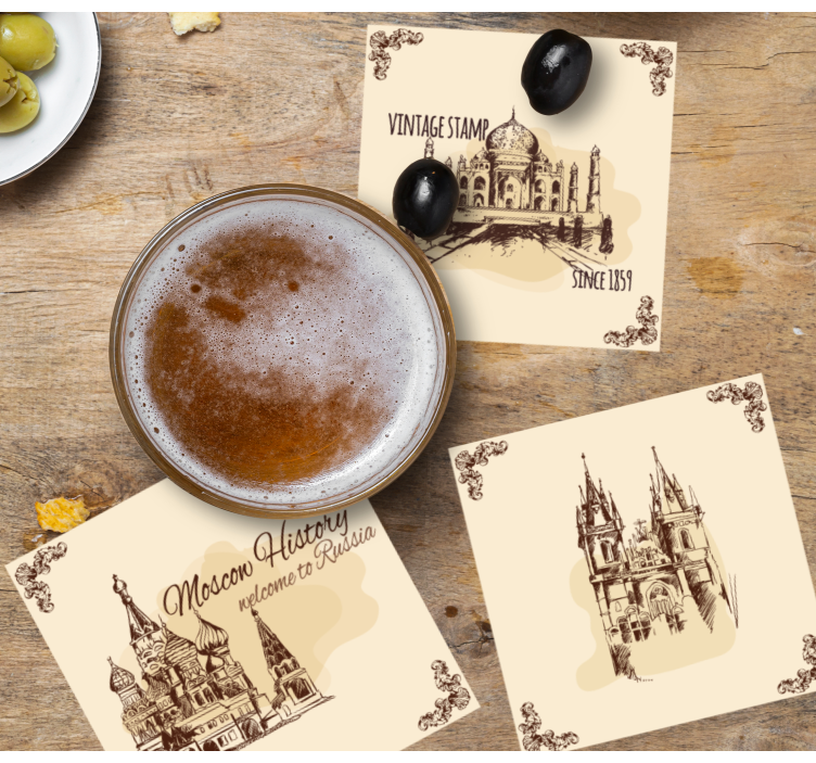 Vintage coasters with historic landmark illustrations - TenStickers