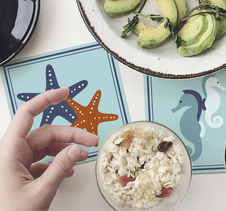 Vintage coasters with seahorse and starfish design - TenStickers